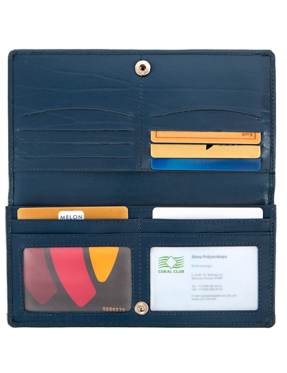 Кошелек-портмоне женский кожаный, синий